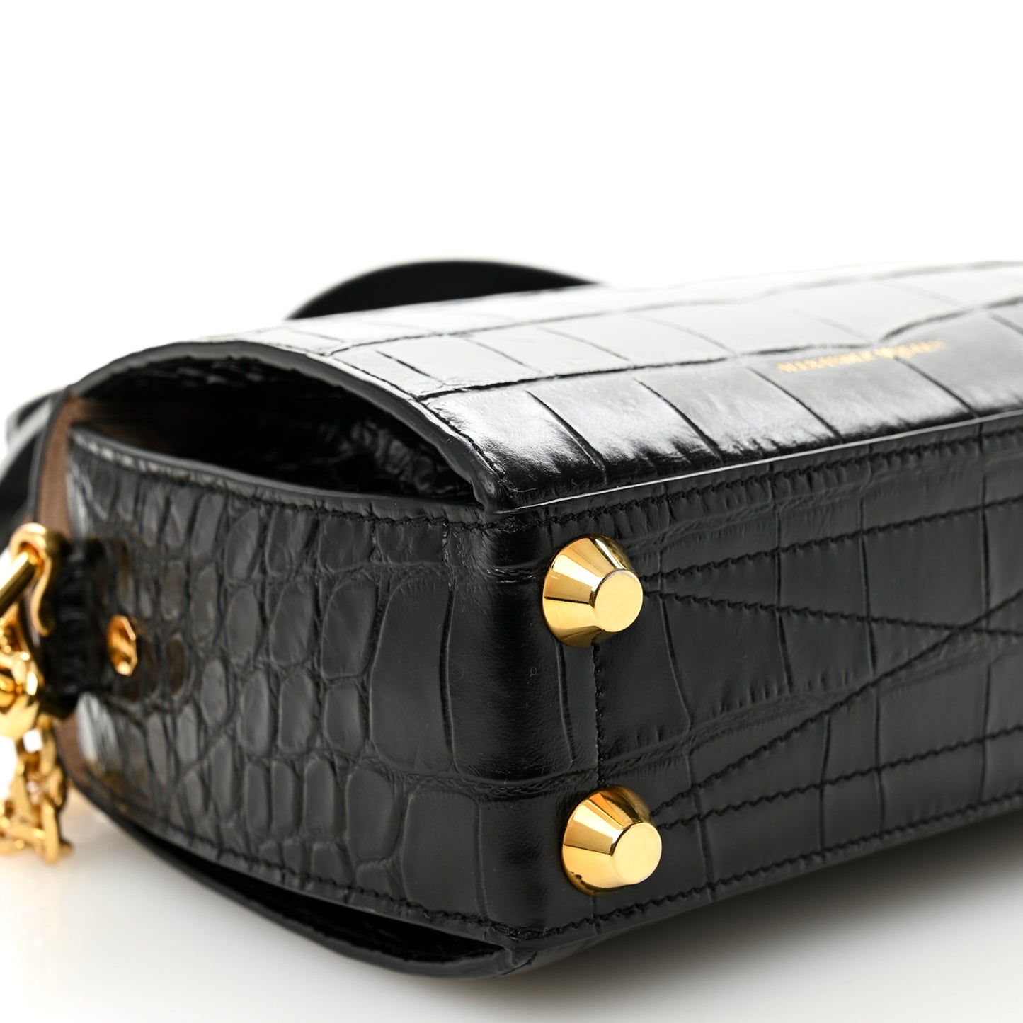 Calfskin Crocodile Embossed Box Shoulder Bag 19 Black