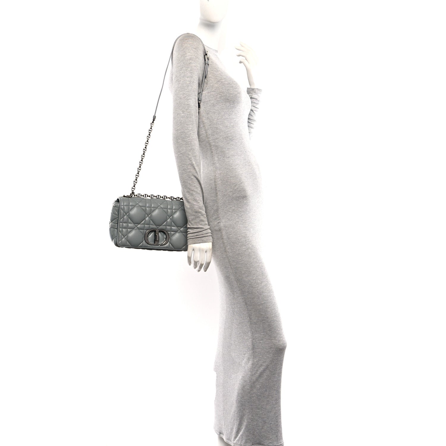Christian Dior Calfskin Macrocannage Medium Caro Bag Iron Grey 2 of 10