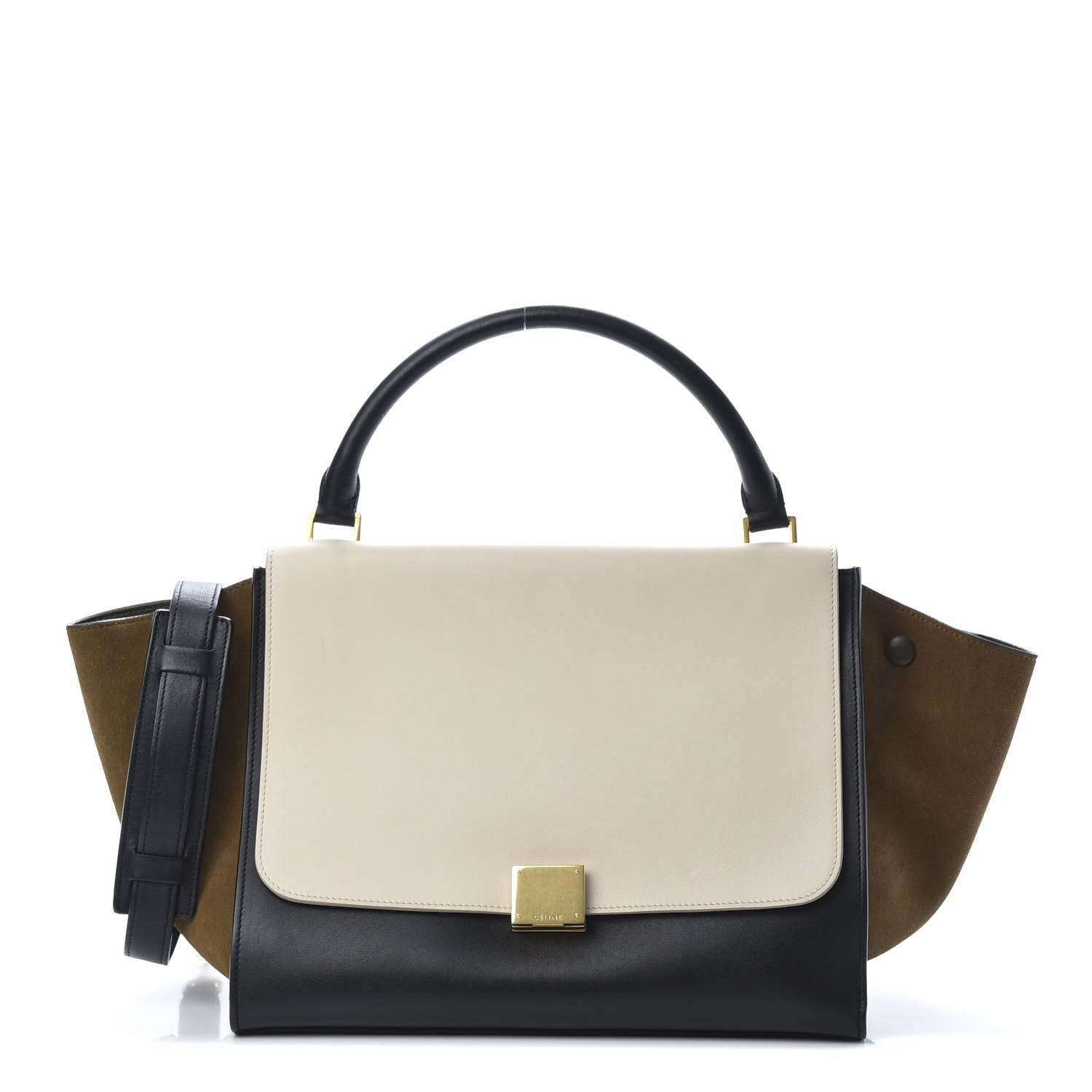 Celine Smooth Calfskin Suede Medium Tri-Color Trapeze Cream Black Brown 1 of 13
