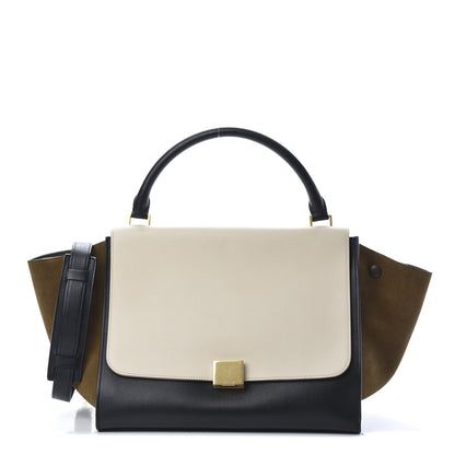 Celine Smooth Calfskin Suede Medium Tri-Color Trapeze Cream Black Brown 1 of 13