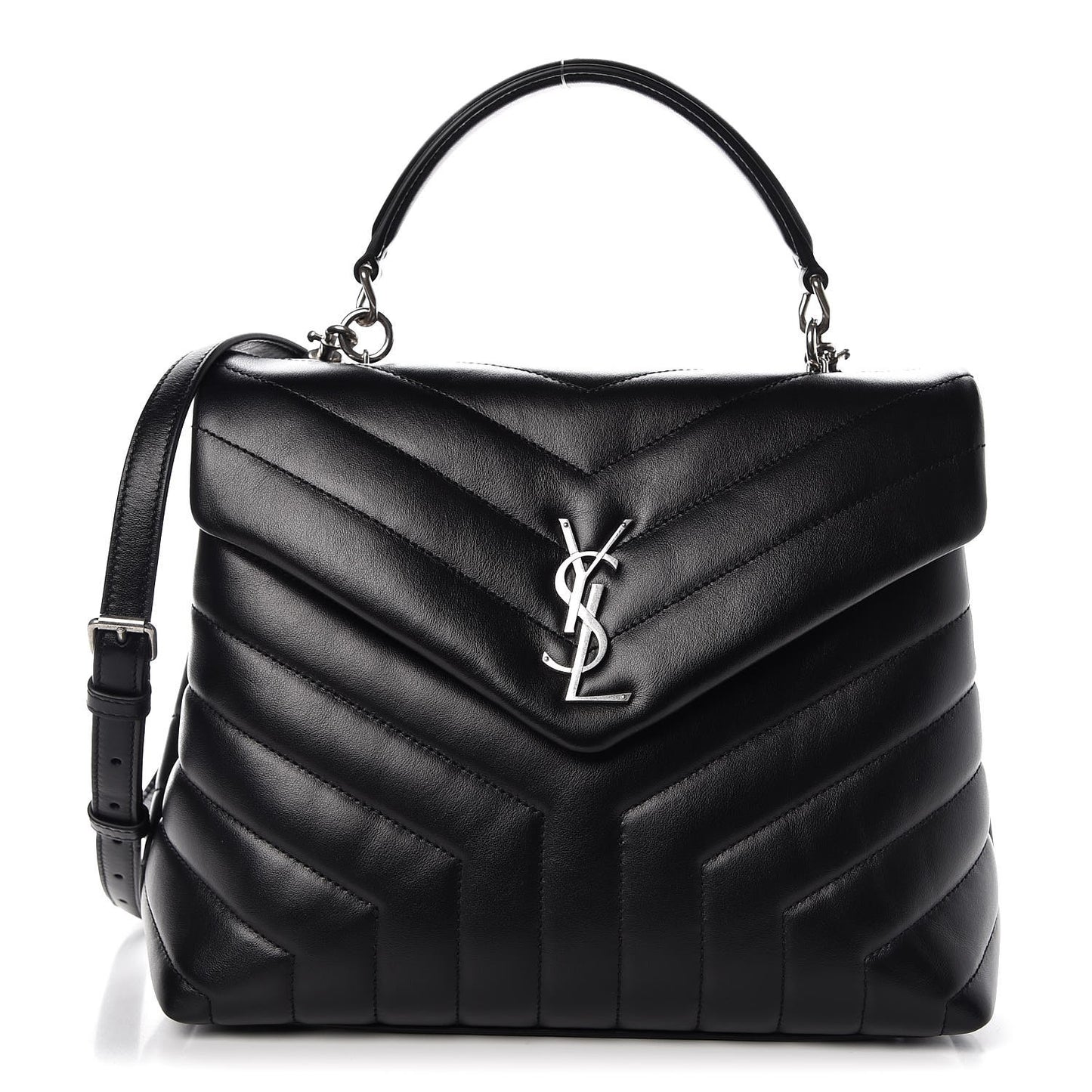 Calfskin Y Quilted Monogram Medium Loulou Satchel Black