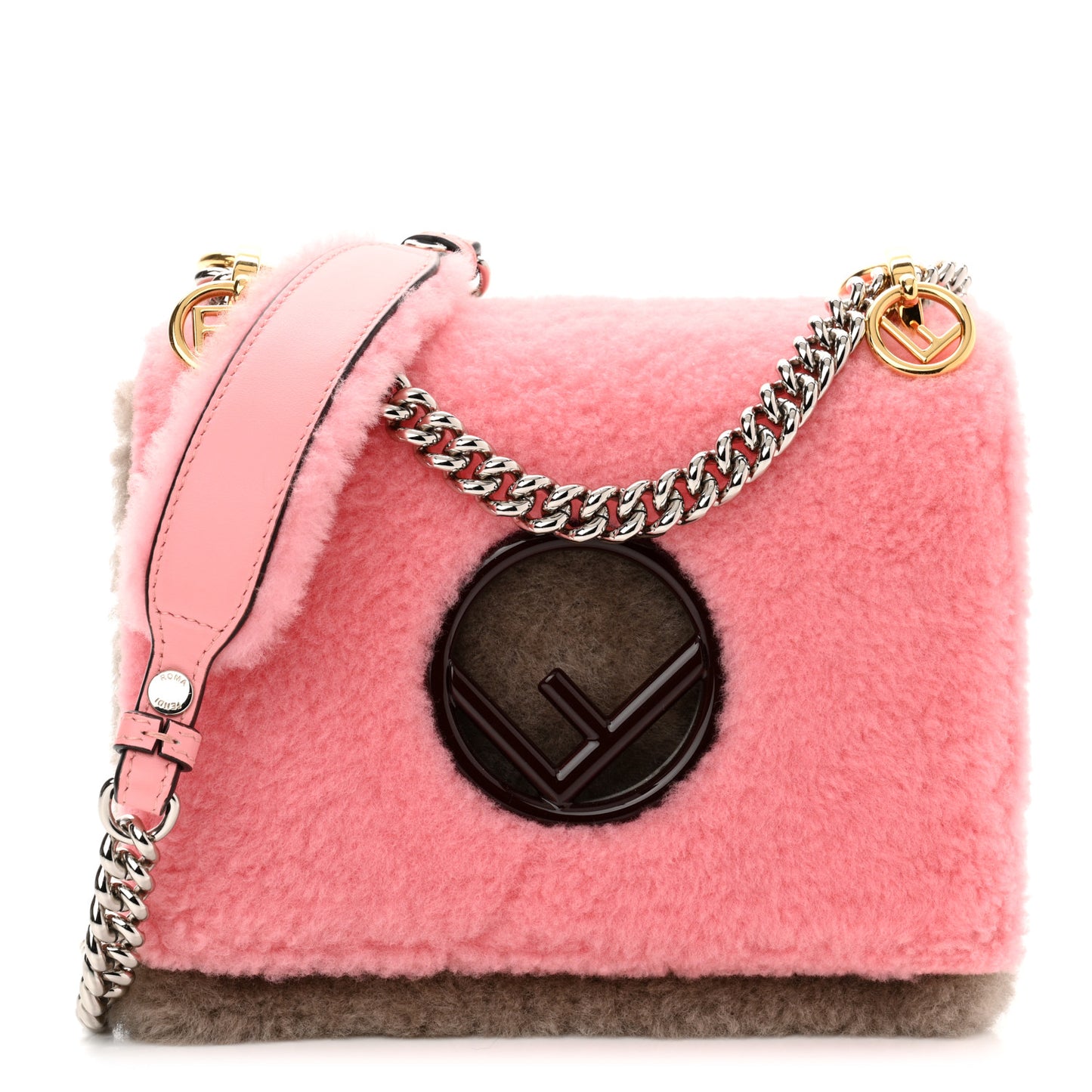 Shearling Vitello Century F is Fendi Small Kan I Shoulder Bag Pink Tortora Blue