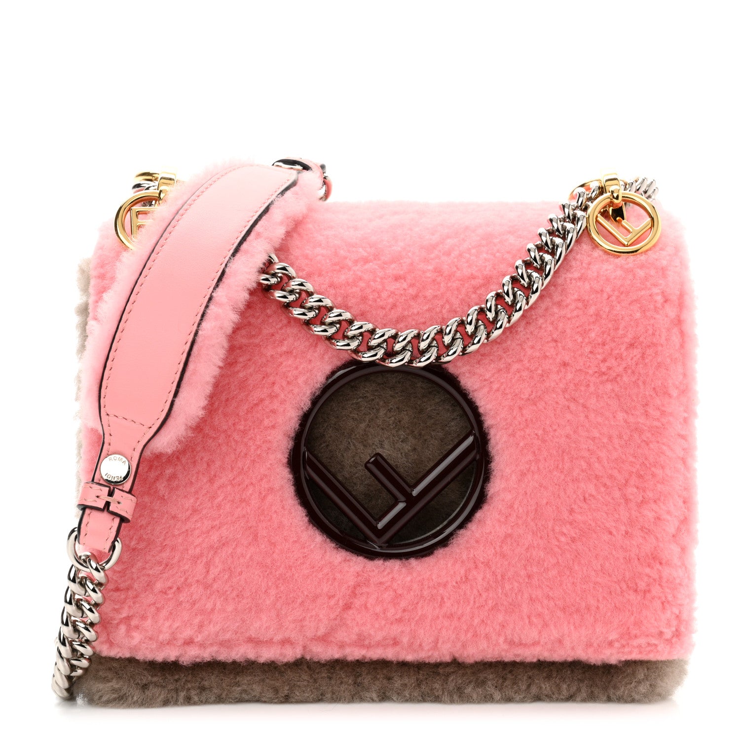 Fendi Shearling Vitello Century F is Fendi Small Kan I Shoulder Bag Pink Tortora Blue 1 of 11