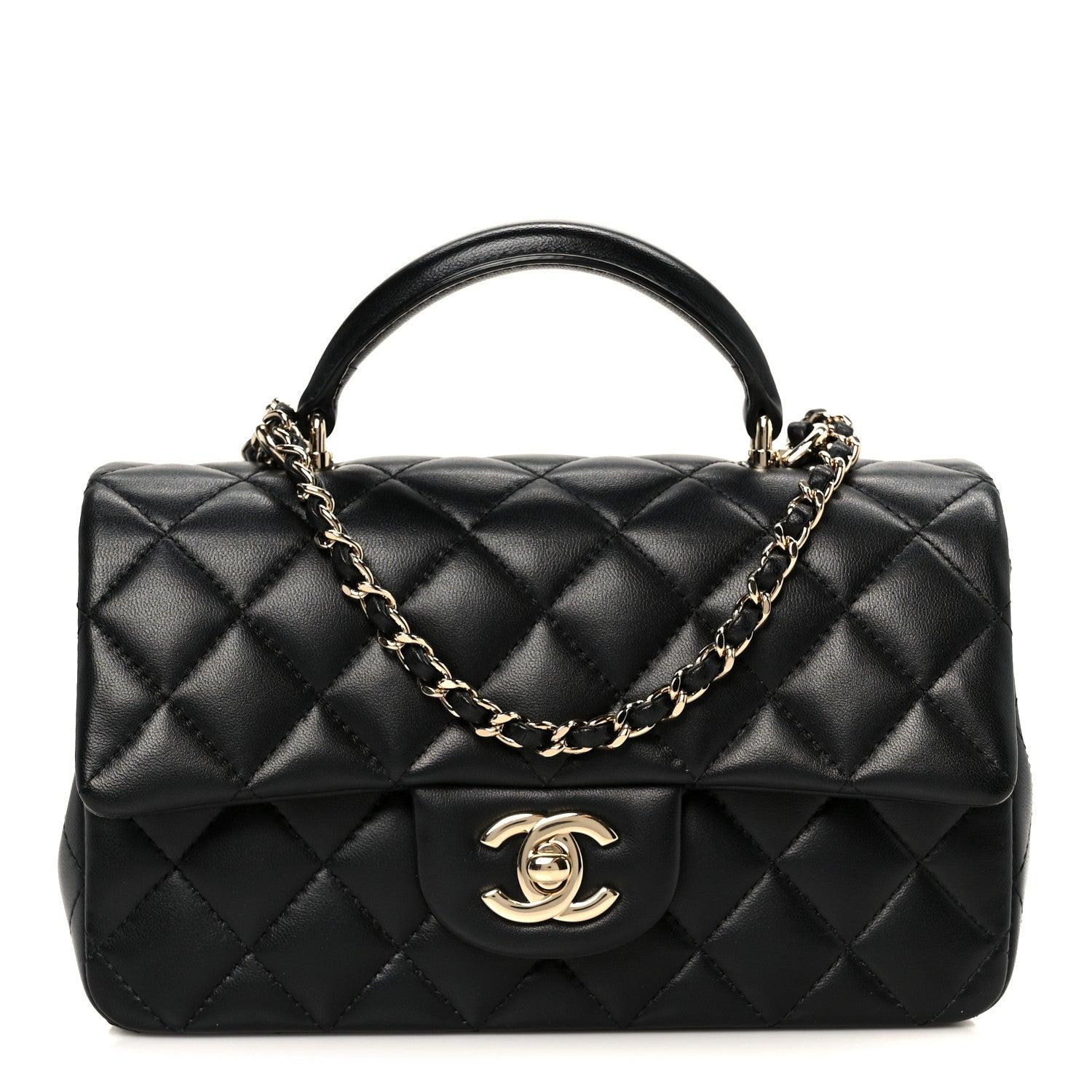 Chanel Lambskin Quilted Mini Top Handle Rectangular Flap Black 1 of 12