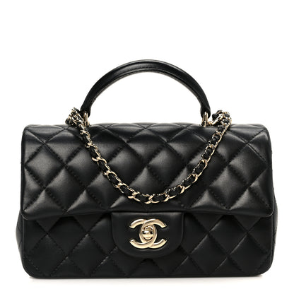 Chanel Lambskin Quilted Mini Top Handle Rectangular Flap Black 1 of 12