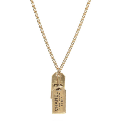 Chanel ID Dog Tag Charm Necklace Gold 1 of 6