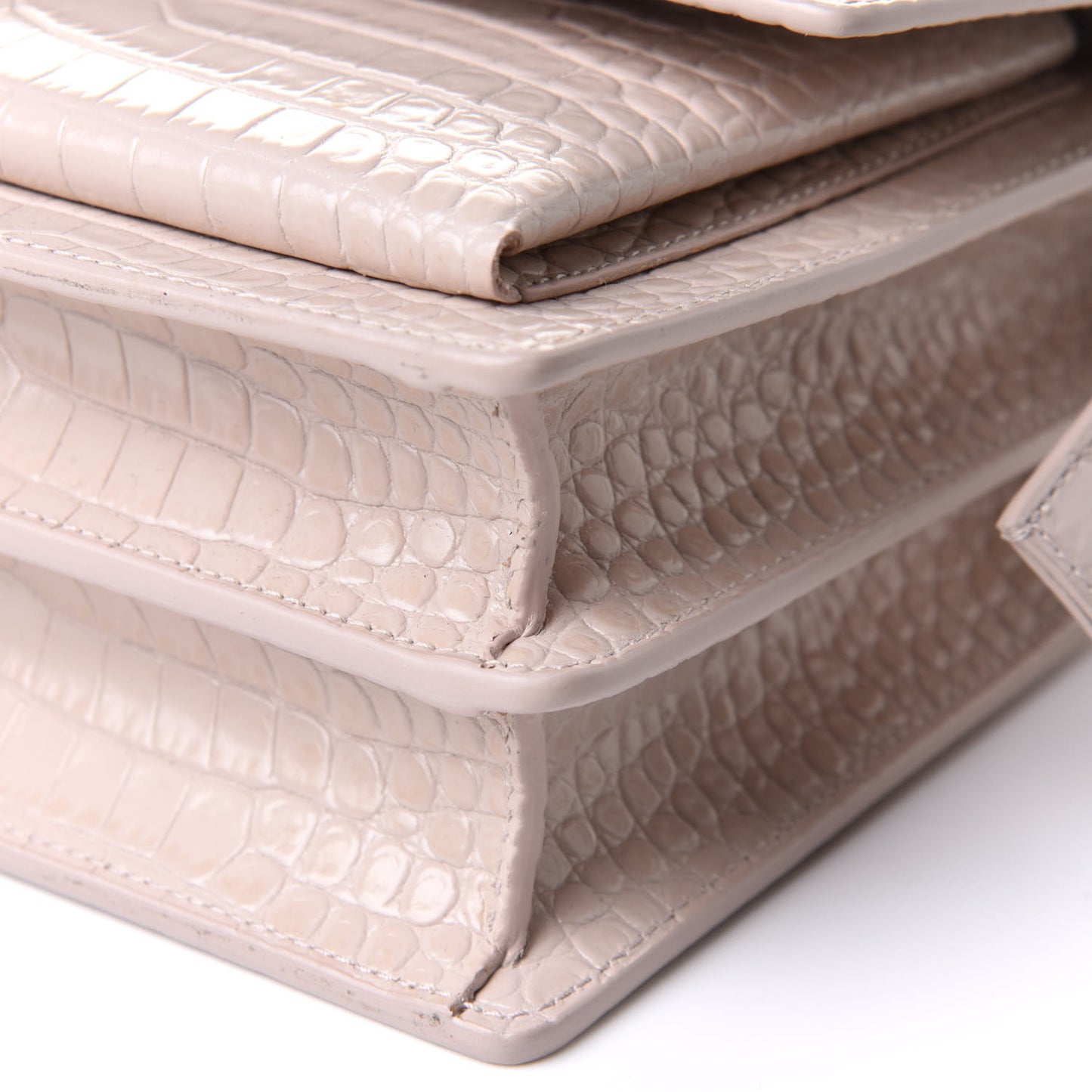 Calfskin Crocodile Embossed Medium Monogram Sunset Washed Light Pink