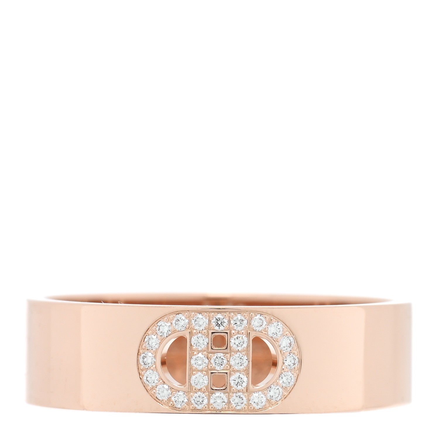 Hermes 18K Rose Gold Diamond PM H D'Ancre Ring 56 7.5 1 of 5