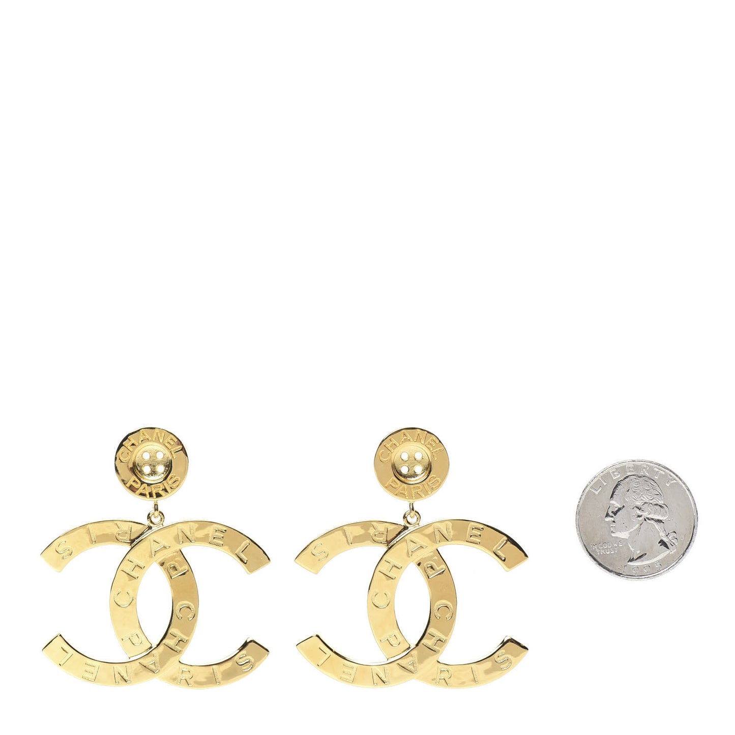 Metal Large Paris Button Earrings Gold