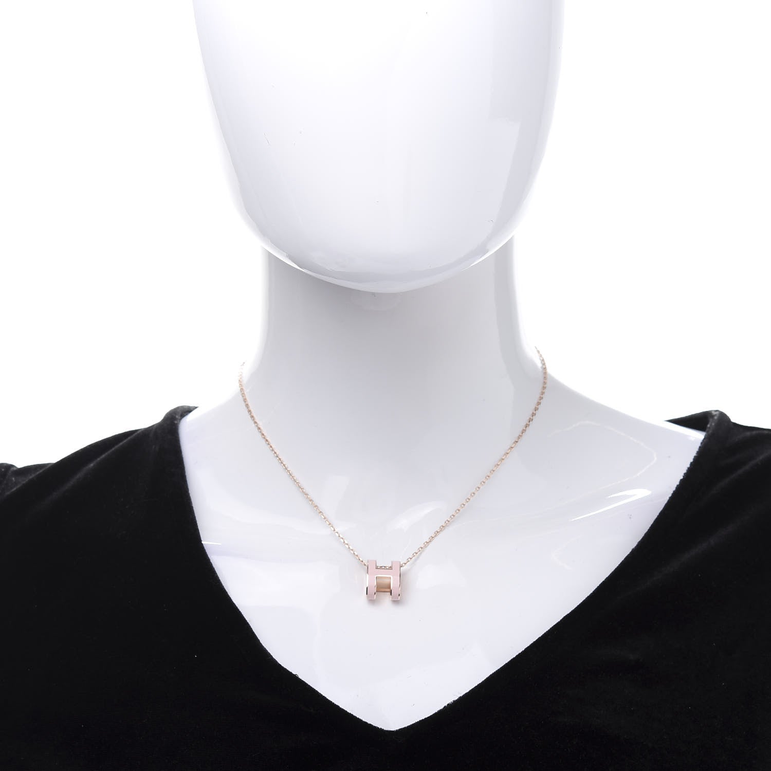 Hermes Lacquered Rose Gold Pop H Pendant Necklace Rose Dragee 2 of 7