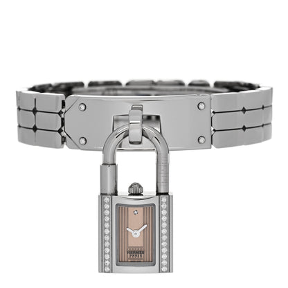 Hermes Stainless Steel Diamond Pave 16mm Kelly Quartz Watch Copper Rose 2 of 5