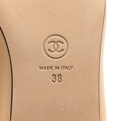 Chanel Lambskin Cap Toe CC Ballerina Flats 38 Beige Black 7 of 9