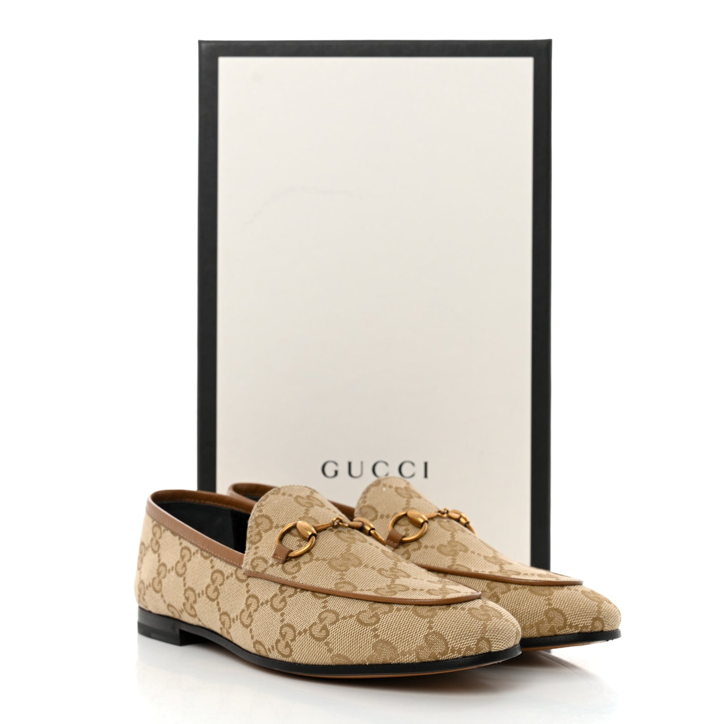 Canvas GG Monogram Horsebit Womens Jordaan Loafers 36 Beige Ruggine Rust
