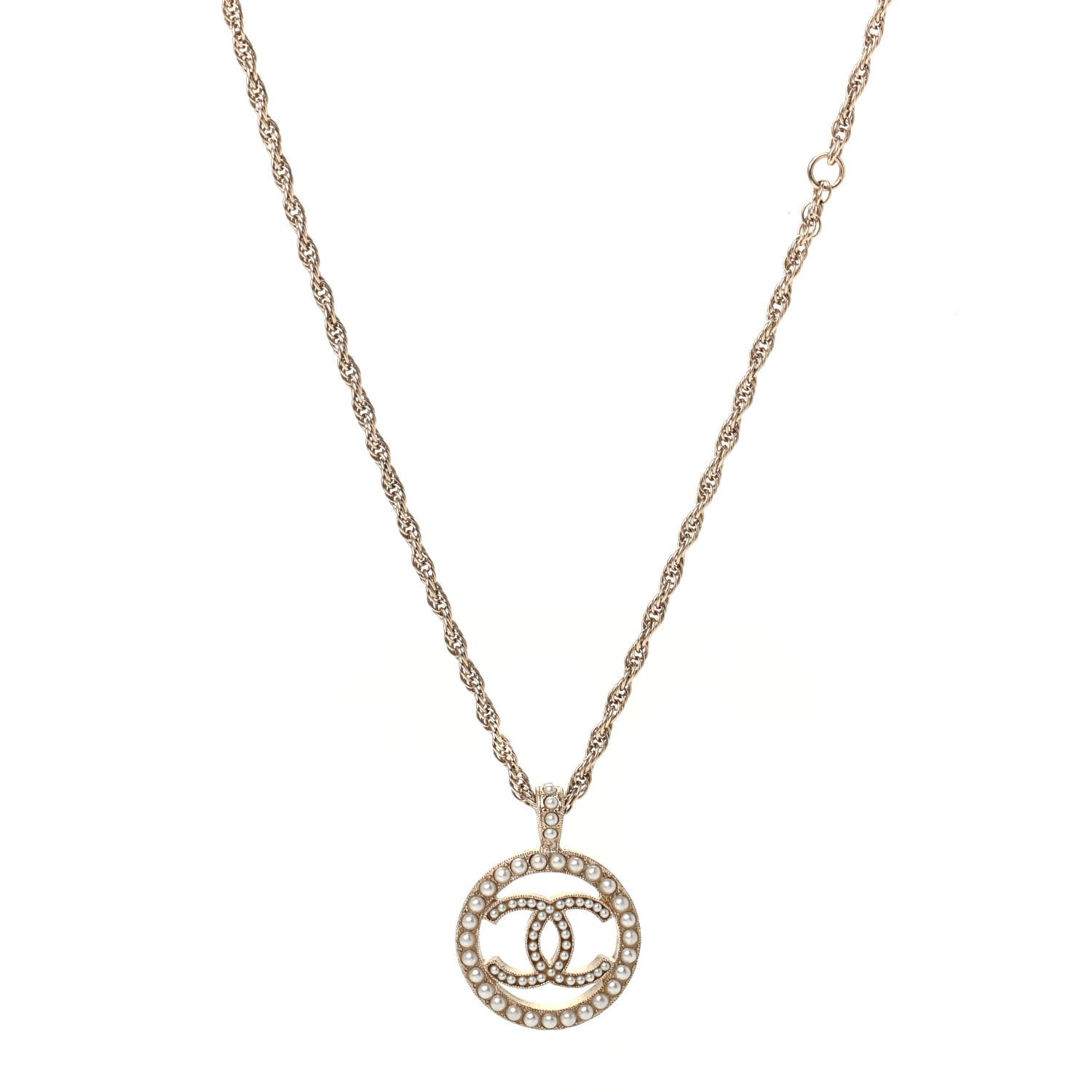 Chanel Pearl CC Round Pendant Necklace Gold 1 of 3