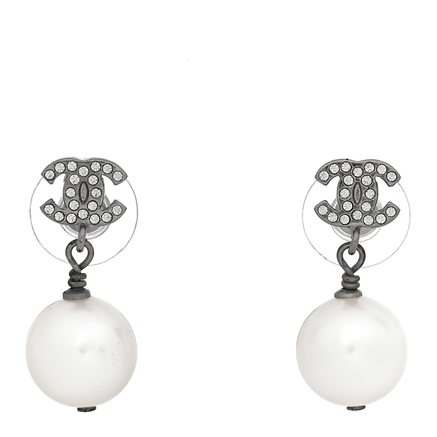 Crystal Pearl CC Drop Earrings Silver Pearly White