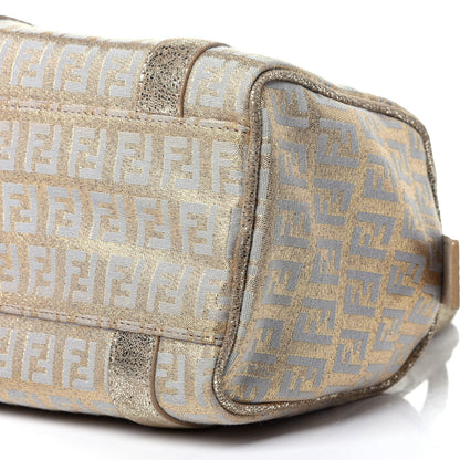 Fendi Metallic Jacquard Zucchino Mini Forever Boston Gold Silver 9 of 11