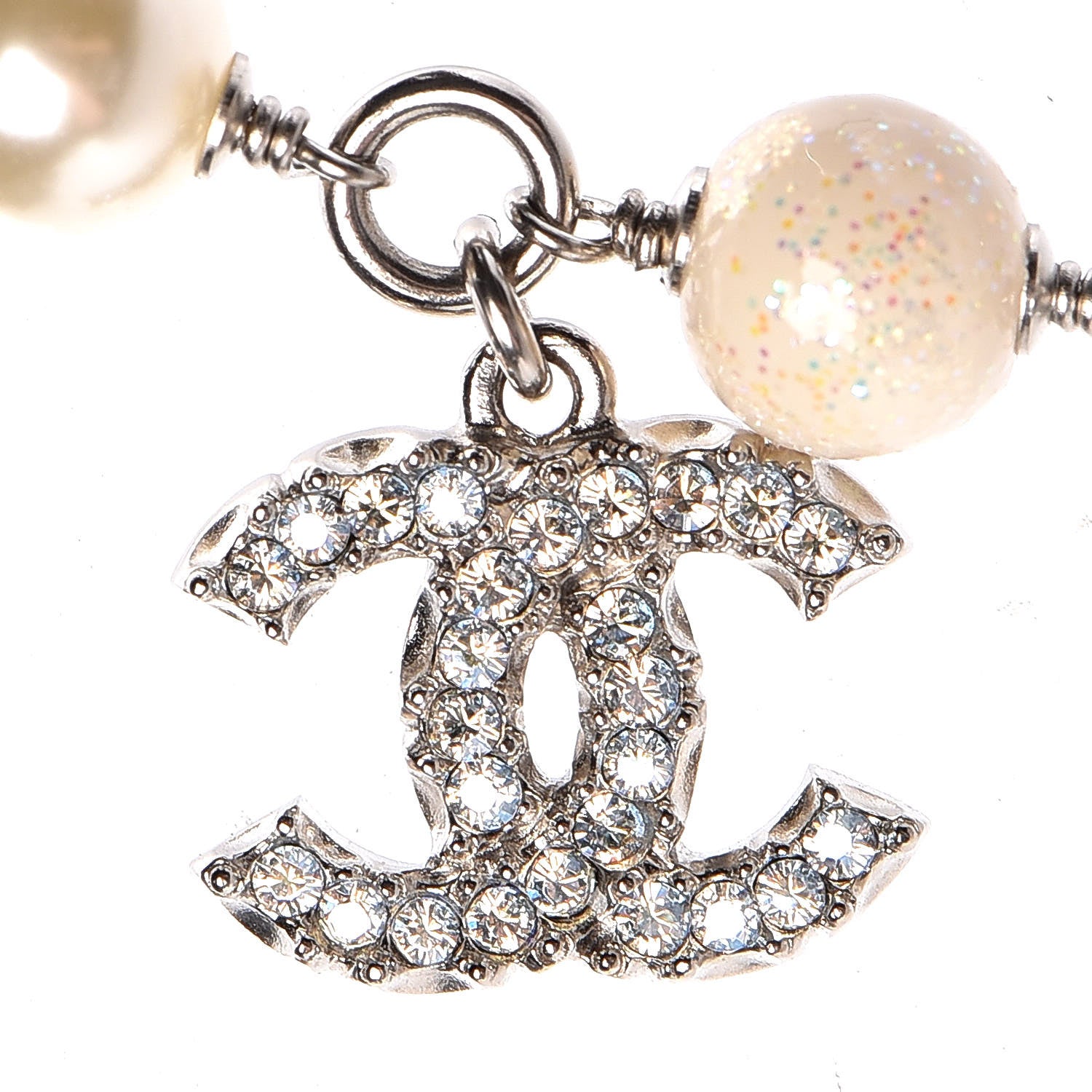 Chanel Pearl Bead Crystal CC Short Necklace Pink Grey Silver 5 of 7