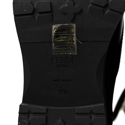 Fendi Calfskin Stretch Fabric Rockoko Biker Boots 37.5 Tobacco Black Marino 6 of 9