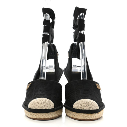 Fendi Canvas FF Embroidered Roma Ankle Wrap Wedge Espadrilles 36 Black 2 of 10
