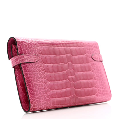 Hermes Shiny Alligator Kelly Longue Wallet Fuchsia 3 of 11