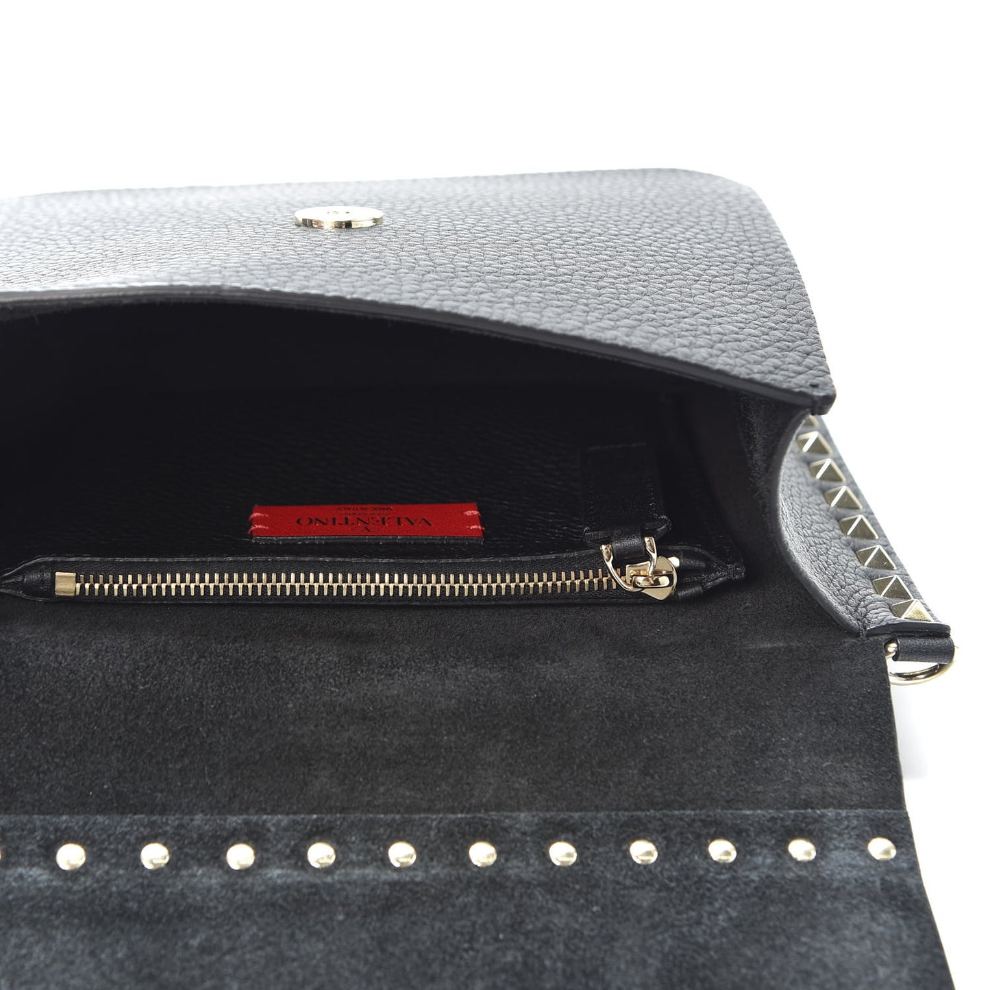 Pebbled Calfskin Rockstud Side Slip Crossbody Black