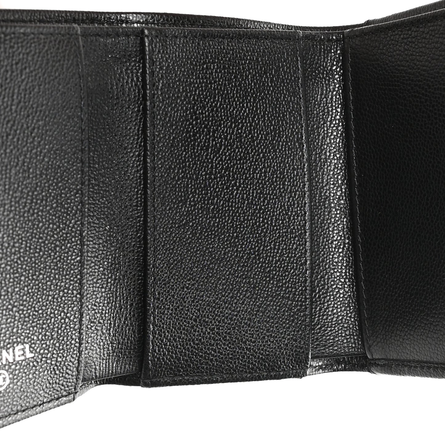 Grained Calfskin Quilted CC Box Compact Flap Wallet Black