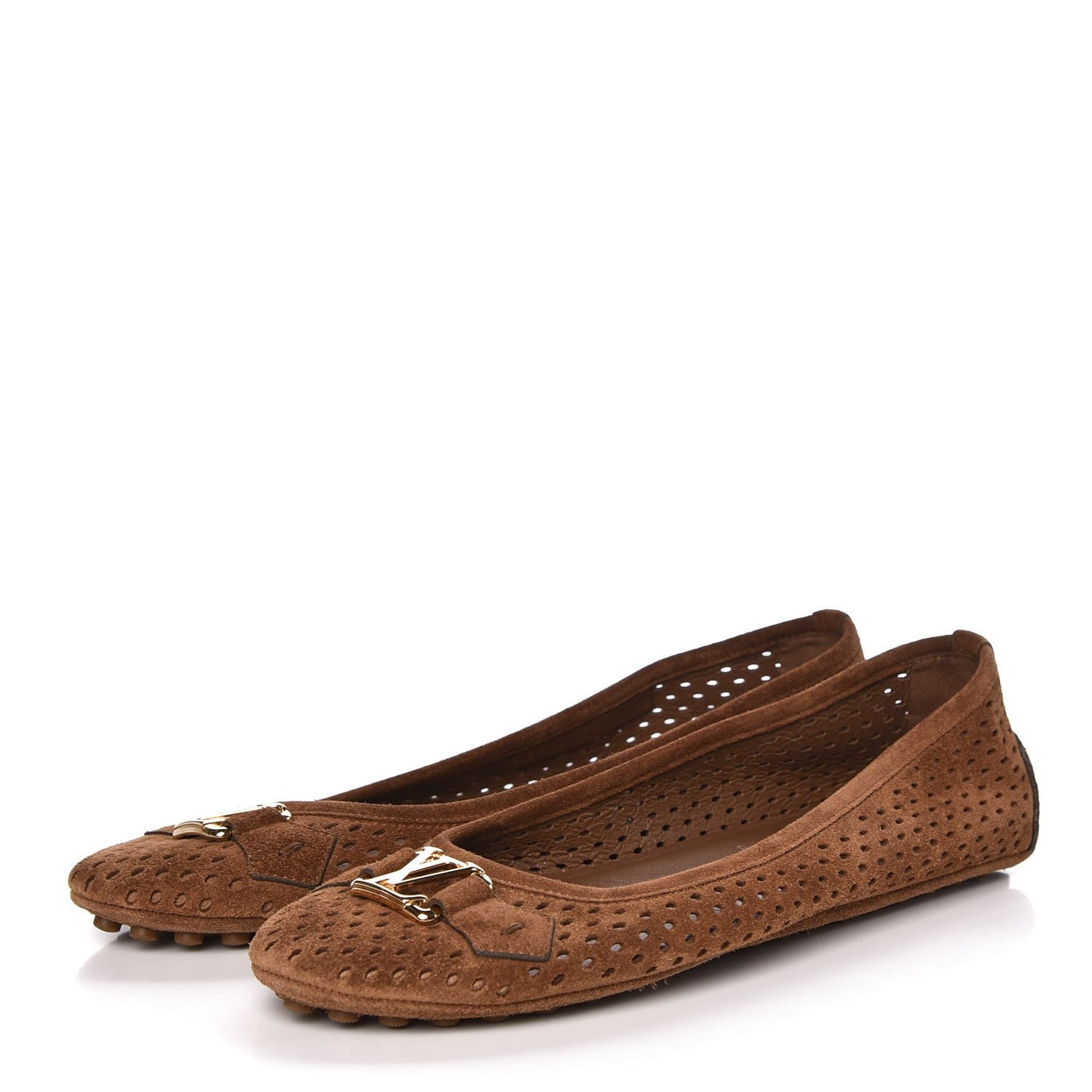 Suede Perforated Oxford Ballerina Flats 39 Cognac