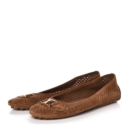 Louis Vuitton Suede Perforated Oxford Ballerina Flats 39 Cognac 3 of 11