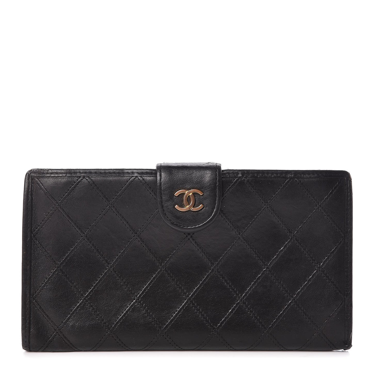 Lambskin Diamond Stitched French Wallet Black