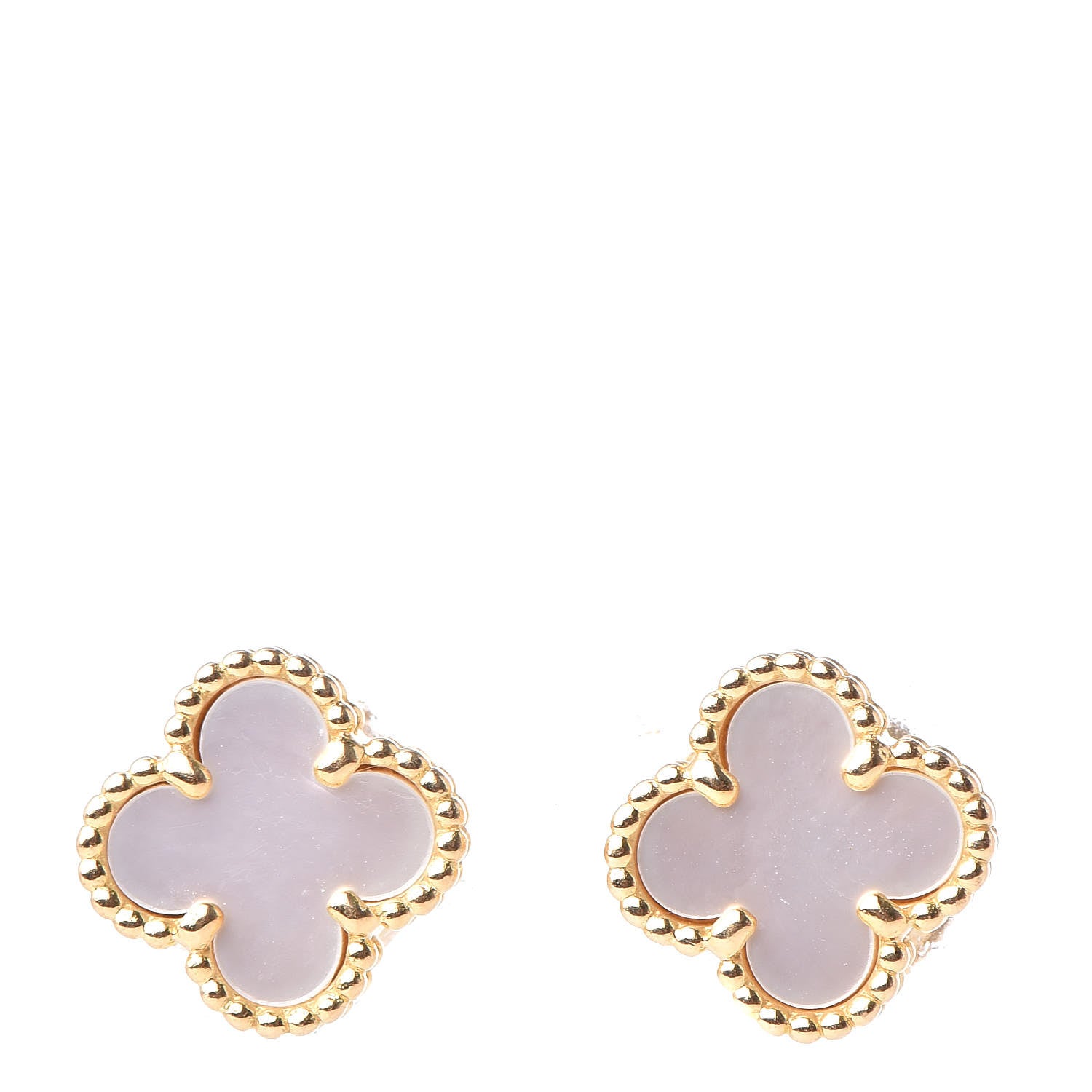 Van Cleef & Arpels 18K Yellow Gold Mother of Pearl Sweet Alhambra Earrings 1 of 5