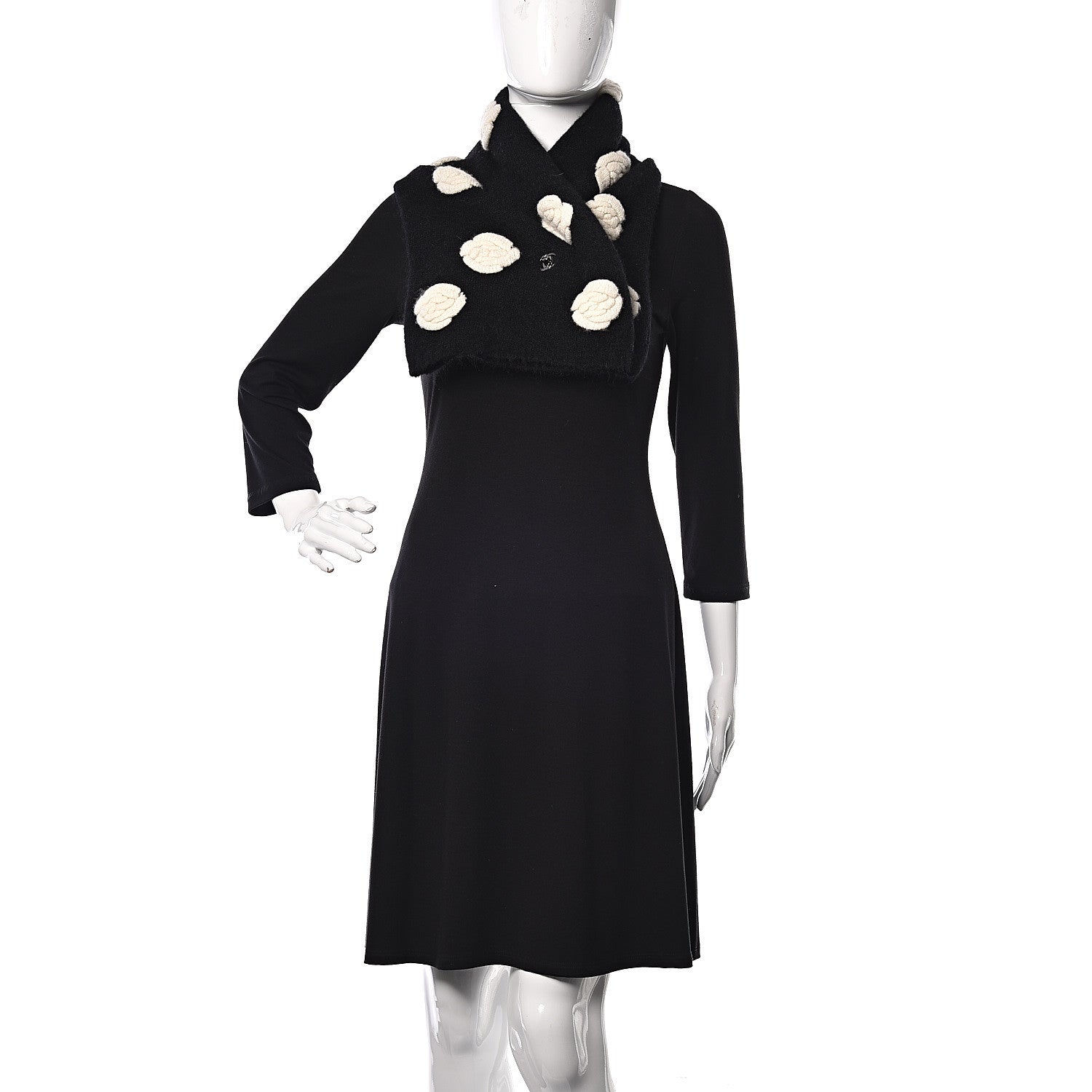 Chanel Mohair Wool Camellia CC Scarf Black White 2 of 5