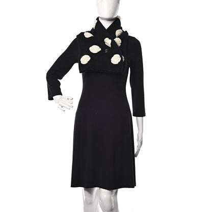 Chanel Mohair Wool Camellia CC Scarf Black White 2 of 5