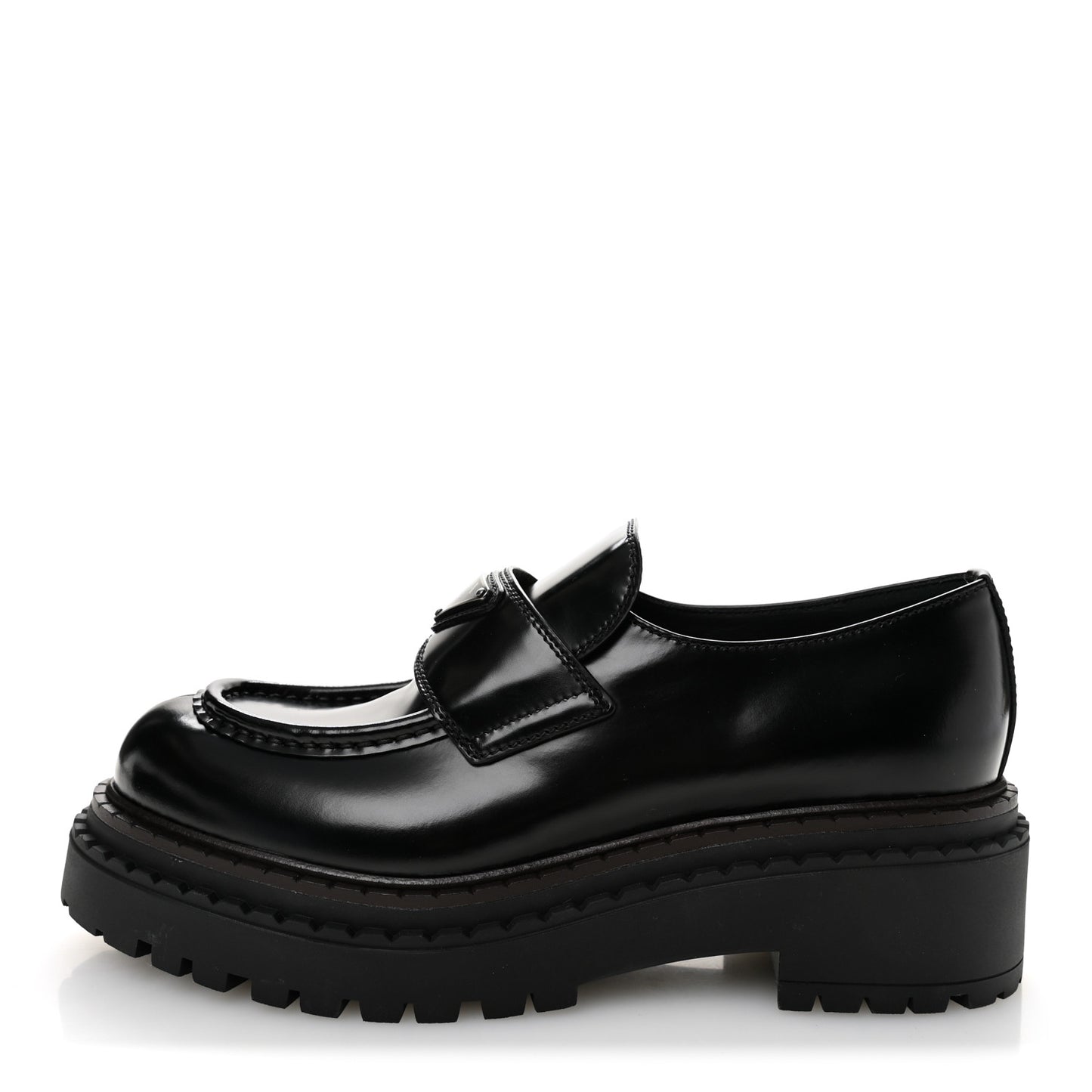 Metal Triangle Logo Double Chocolate Loafers 38.5 Black
