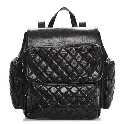 Chanel Aged Calfskin Quilted Large Casual Rock Backpack Black 1 of 11
