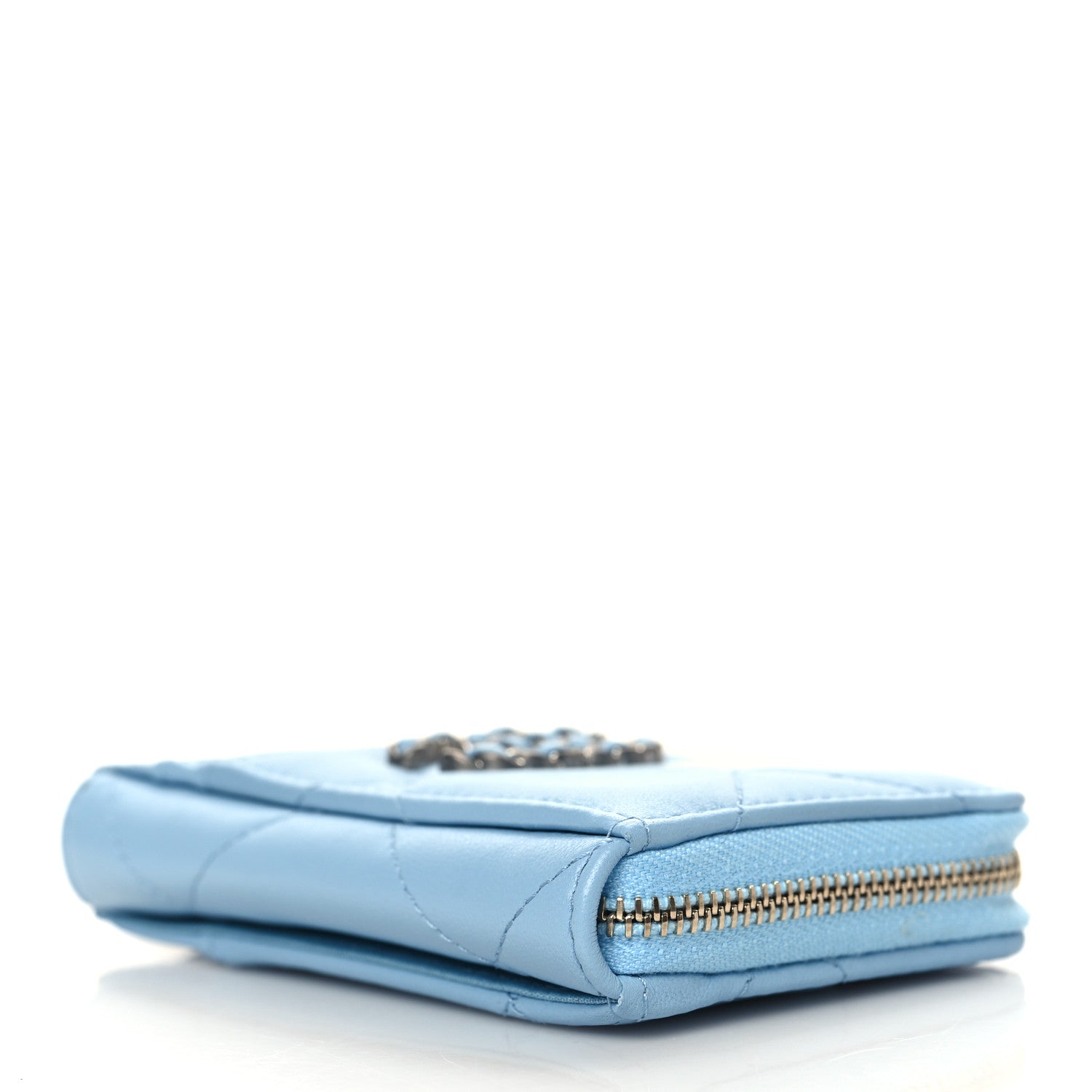 Chanel Lambskin Quilted Chanel 19 Vertical Zip Card Holder Wallet Light Blue 4 of 8