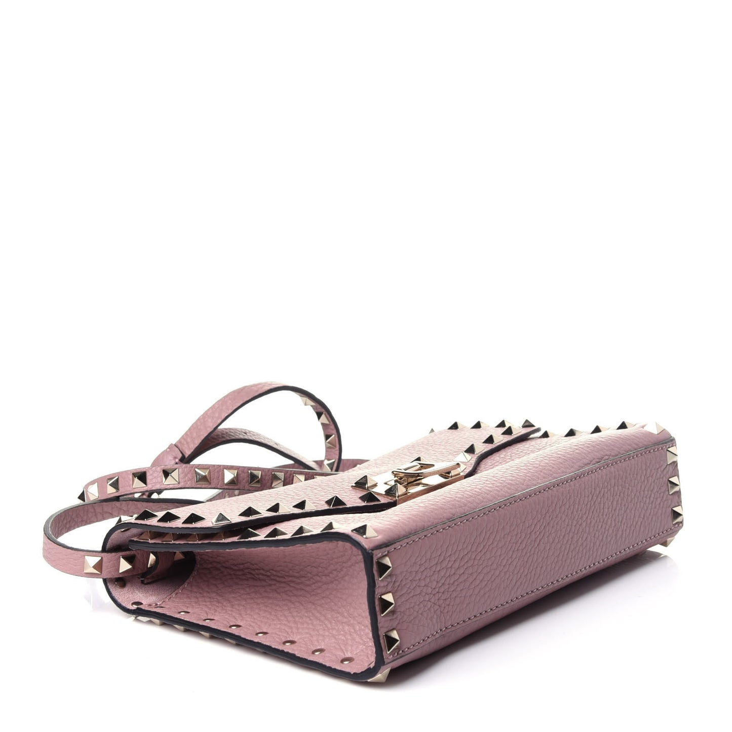 Pebbled Calfskin Medium Rockstud Flip Lock Crossbody Bag Water Rose