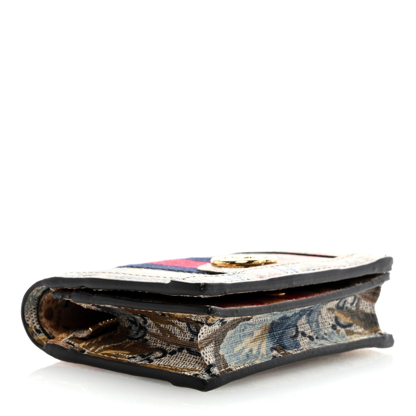 GG Supreme Monogram Water Flora Web Ophidia Card Case Beige Blue Multicolor