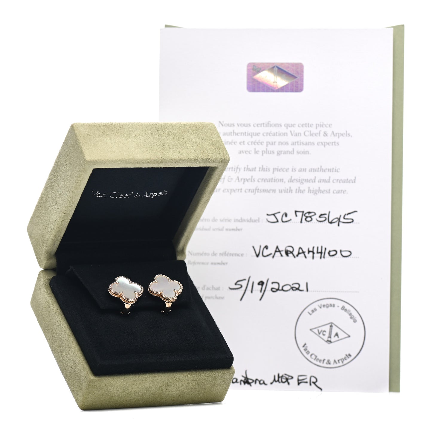 18K Yellow Gold Mother of Pearl Vintage Alhambra Earrings