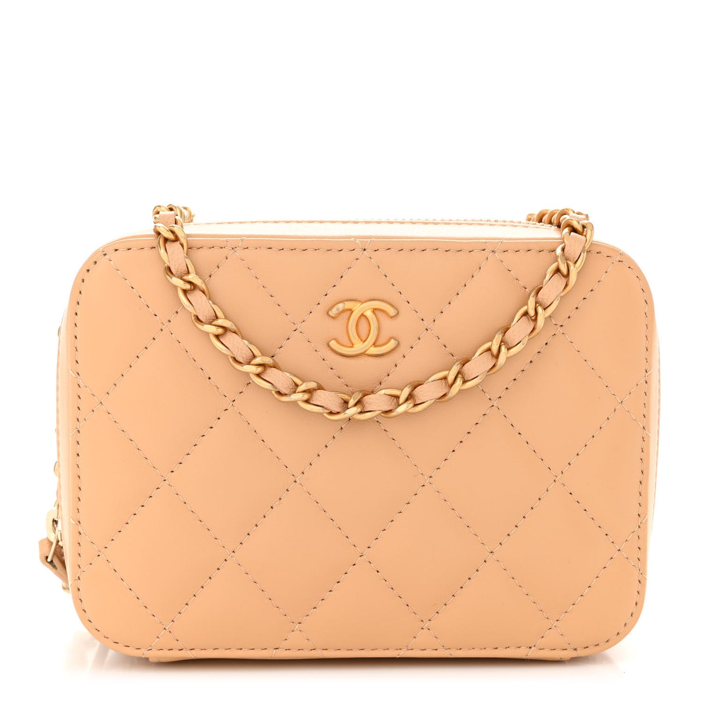 Lambskin Quilted CC Pearl Crush Camera Case Beige