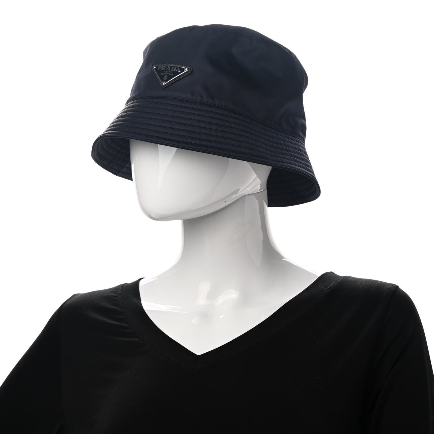Re-Nylon Metal Triangle Logo Mens Bucket Hat L Navy