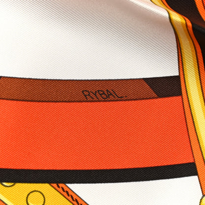 Hermes Silk En Roue Libre Scarf 90 White Orange Gold 6 of 6