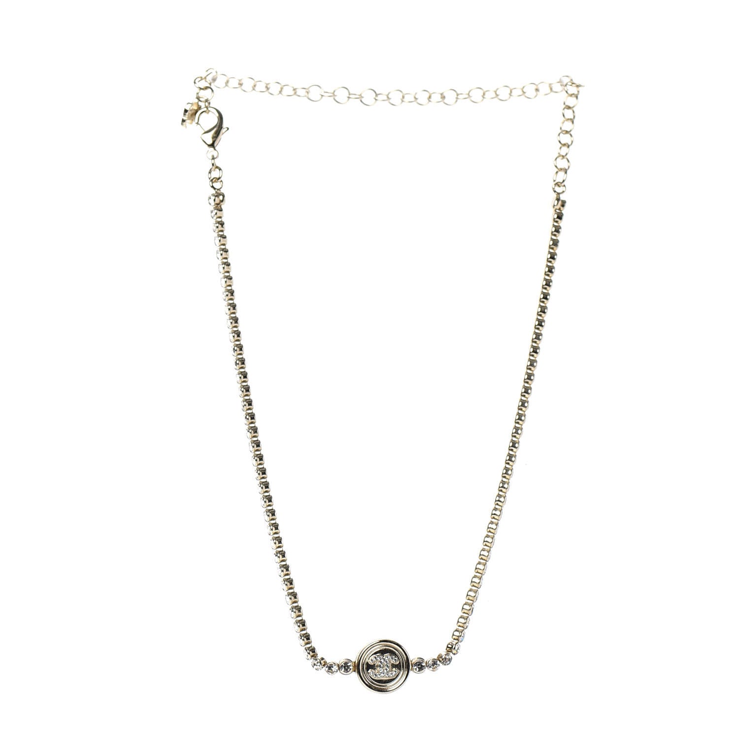 Chanel Crystal CC Chain Short Necklace Gold 3 of 5