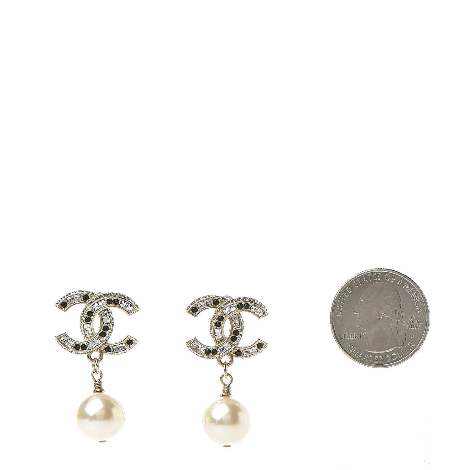 Chanel Baguette Crystal Pearl CC Drop Earrings Gold Black 2 of 4