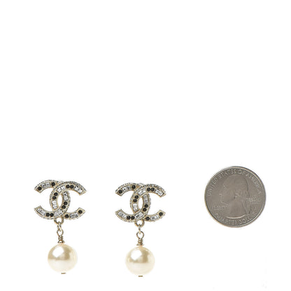 Chanel Baguette Crystal Pearl CC Drop Earrings Gold Black 2 of 4