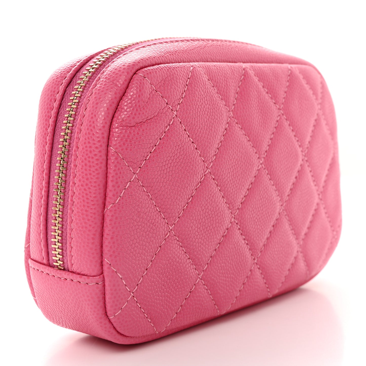 Caviar Quilted Small Curvy Pouch Cosmetic Case Pink