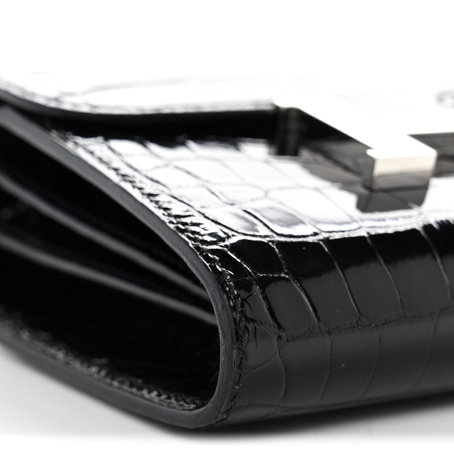Shiny Alligator Constance Short Wallet Black