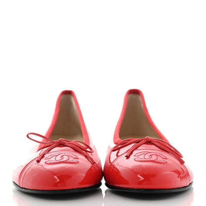Chanel Patent CC Cap Toe Ballerina Flats 38 Red 2 of 10