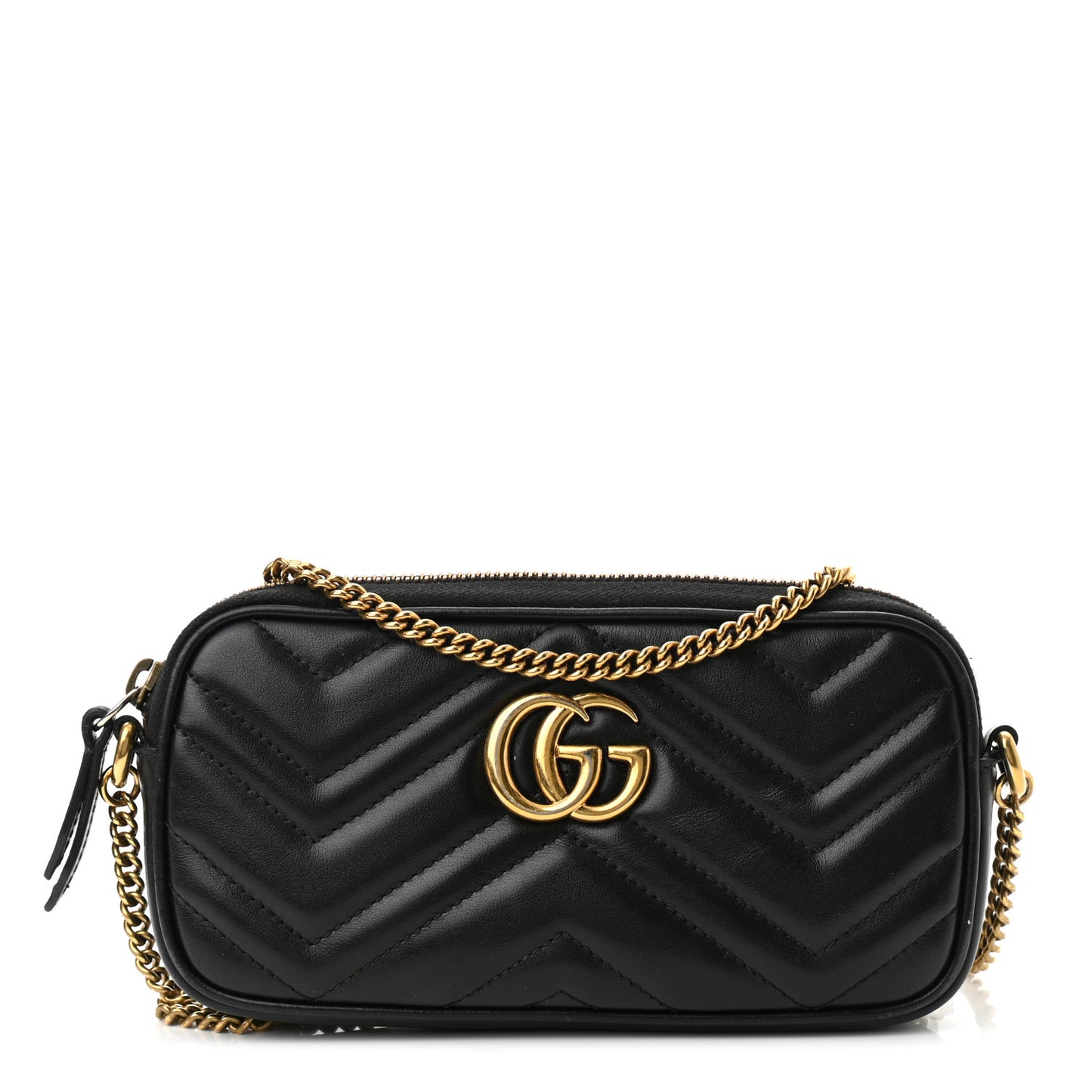 Calfskin Matelasse Mini GG Marmont Chain Crossbody Bag Black
