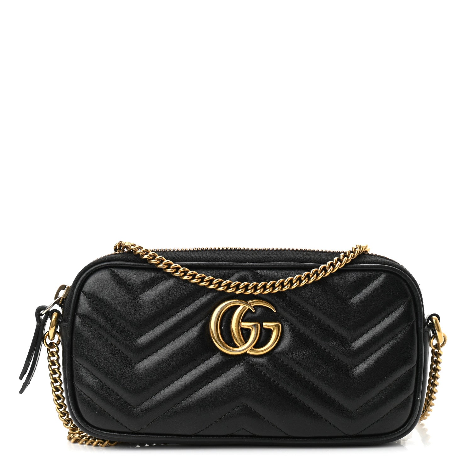Gucci Calfskin Matelasse Mini GG Marmont Chain Crossbody Bag Black 1 of 10
