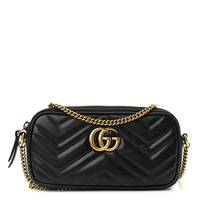 Gucci Calfskin Matelasse Mini GG Marmont Chain Crossbody Bag Black 1 of 10